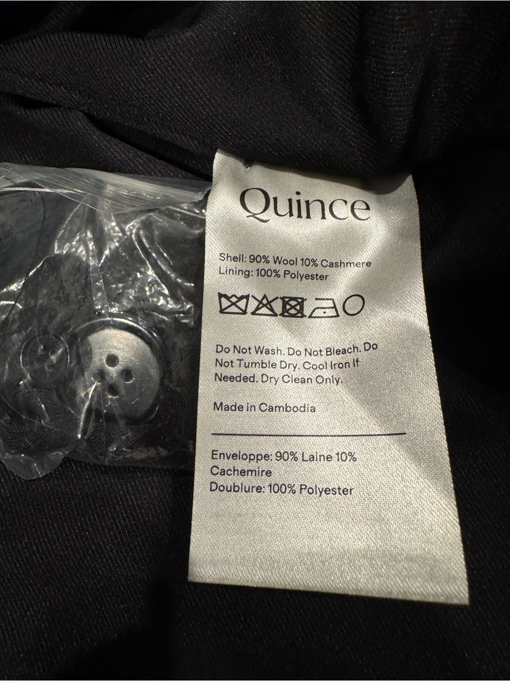 NWT Quince Wool Cashmere Tailored Long Coat Single Button Classic Black XS - Picture 4 of 4